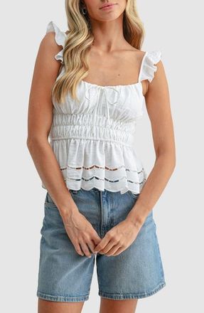 All in Favor Ruffle Peplum Sleeveless Top in White at Nordstrom, Size X-Small