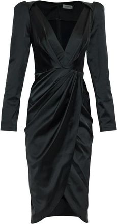 Balmain Lange jurk met schoudervullingen - Dames - Wikkelkleedje - Zwart - M - Leer - Kleedjes