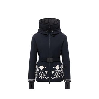 Moncler Moncler Blaye Embroidered Hooded Insulated Ski Jacket, Women, Blue, Size: 1