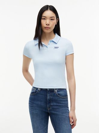 Tommy Hilfiger Womens Tommy Jeans Slim Fit Rib-Knit Polo - Light Blue - XL