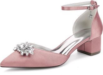 Generic Womens Shoes Evening Low Heel Bridal Wedding Pumps Satin Chunky Heels Prom Party Dress Pumps 4.5Cm,Flesh Pink,10 UK