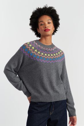 Chinti and Parker Grey Wool-Cashmere Star Yoke Sweater