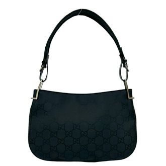 Gucci Black Nylon Leather Handbag Shoulder Bag Tote Bag (Pre-Owned)