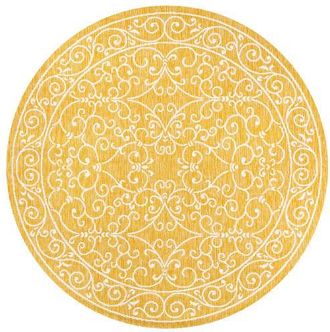 Jonathan Y Designs Charleston Vintage Filigree Textured Weave Indoor/Outdoor Round Area Rug in Yellow/cream at Nordstrom, Size 5Ft 0In X 5Ft 0In