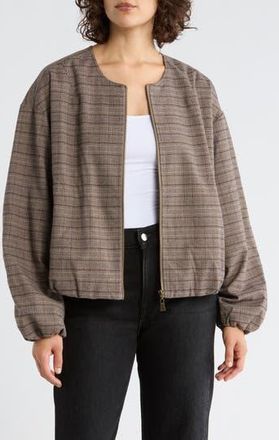 Democracy Plaid Zip Front Bomber Jacket in Wheat Multi at Nordstrom Rack, Size X-Small