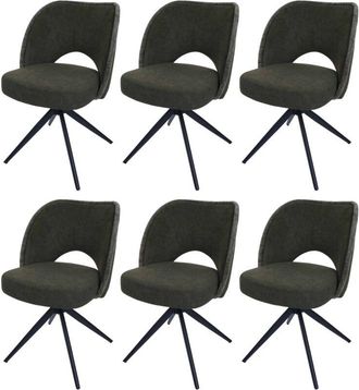 Hhg Juego De 6 Sillas De Comedor Hhg-597, Silla De Cocina Tapizada, Giratoria Con Retorno Autom&aacute;tico, Tela/textil (420 G/m&sup2;) Oeko-tex, Verde
