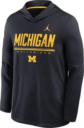 Nike Jordan Mens Michigan Sideline Jordan Brand Dri-FIT College Long-Sleeve Hooded Top in Blue | 0JB90BPGMWN-594