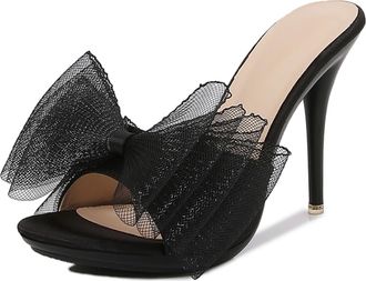 Minitoo Minishion Womens Stiletto Mules Sandals Slip-on Summer Casual Dress Shoes with Decoration TM029 Black UK 7