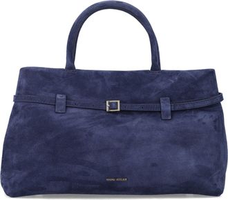 Manu Atelier Structured Blue Suede Handbag With Elegant Design And Functional Features