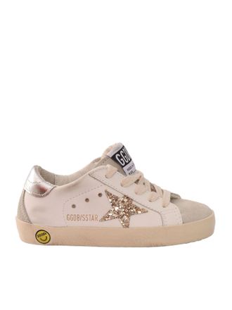 Golden Goose Scarpe da ginnastica Golden Goose Super Star Tomaia in pelle scamosciata Punta scamosciata e sperone Glitter Star Tacco laminato Bianco/Ghiaccio/Oro/A