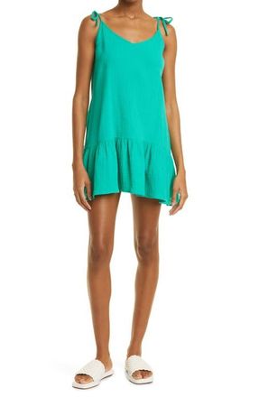 Monrow Easy Organic Cotton Gauze Slipdress in Peacock Green at Nordstrom, Size Medium