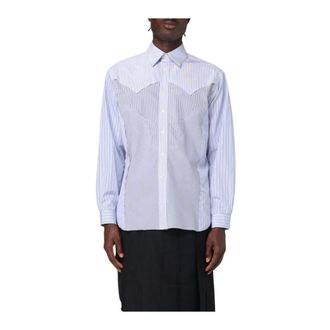Maison Margiela Overhemden, Heren, Blauw, L, Katoen, Blauw Gestreept Panel Shirt