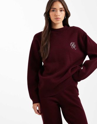 4th & Reckless Maglione bordeaux con logo ricamato in coordinato-Rosso