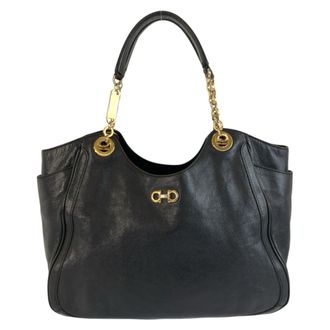 Ferragamo Black Leather Shoulder Bag Tote Bag (Pre-Owned)