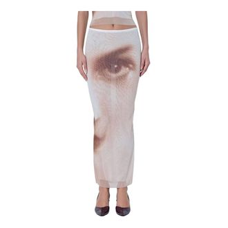 Jean Paul Gaultier Gonna Lunga in Rete con Stampa Viso - - Skirts - Donna - Beige - M