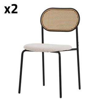 ML Design 2x Sillas de comedor beige tapizado rat&aacute;n respaldo curvado de rejilla