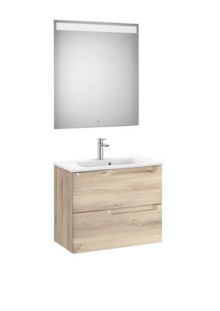 Roca Mueble Lavabo 700mm Aleyda Compacto 2 Cajones + Espejo Beige Madera
