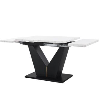 Urban Meuble Mesa de comedor extensible efecto m&aacute;rmol blanco y patas de metal negro