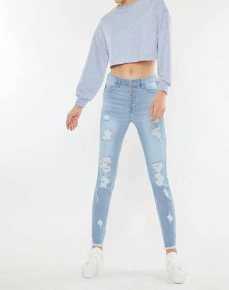 Kancan Lola High Rise Super Skinny Jeans In Light Stone Wash