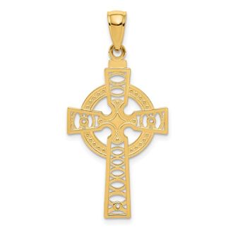 Diamond2Deal 14k Gold Celtic Cross with Eternity Circle Pendant