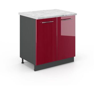 Vicco Armario Bajo Para Fregadero Fame-line, Rojo Burdeos Alto Brillo, 80 Cm, Et M&aacute;rmol Vicco