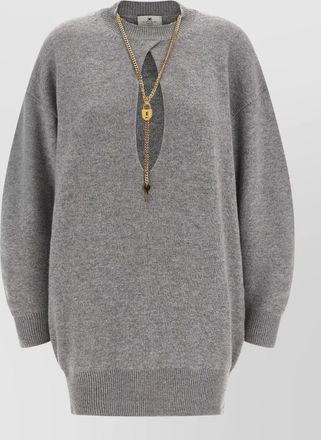 Elisabetta Franchi cashmere wool ribbed knee-length long-sleeve knit dress