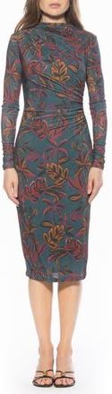 Alexia Admor Kim Bodycon Long Sleeve Midi Dress in Emerald Multi at Nordstrom Rack, Size X-Large