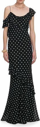 Self Portrait Polka Dot Maxi Gown In Black