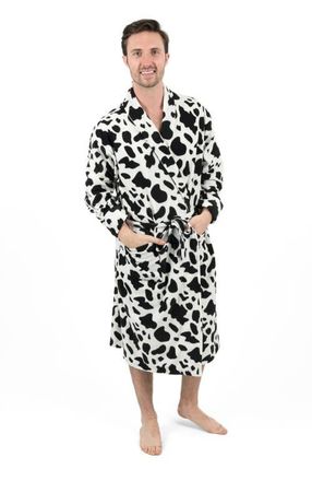 Leveret Mens Fleece Robe in Cow Black at Nordstrom, Size X-Large
