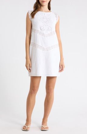 Lucky Brand Schiffli Linen Blend Shift Dress in Bright White at Nordstrom, Size Xx-Large