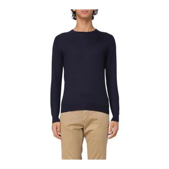 Fedeli Round-neck Knitwear, male, Blue, Size: 5XL Crew Neck Knit Sweater