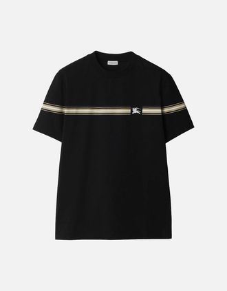 Burberry Mens Burberry Striped Equestrian Knight Logo T-Shirt in Black - Size: 44