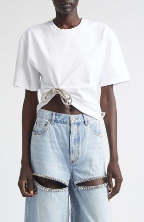 Area Crystal Knot T-Shirt in White at Nordstrom, Size X-Small