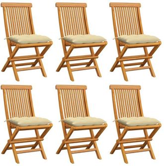 vidaXL Vidaxl - Sillas De Jard&iacute;n 6 Uds Madera De Teca Con Cojines Blanco Crema