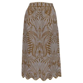 Farm Rio Farm Rio Printed Midi Skirt in Beige Linen