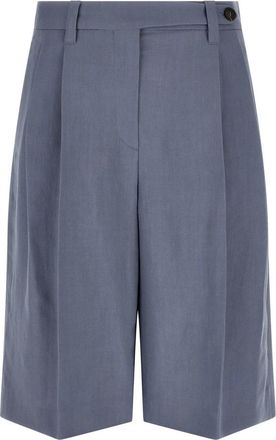 Brunello Cucinelli Sartorial Bermuda Shorts - Dames - Korte Broeken - Blauw - S - Linnen - Korte Broeken