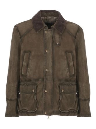 The Jack Leathers Balmoral Burned corduroy-collar leather jacket - Green