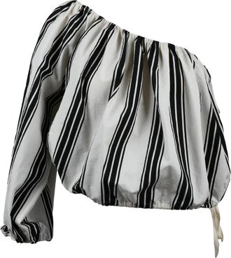 Philosophy di Lorenzo Serafini White Black Cotton Polyamide One-Shoulder Top