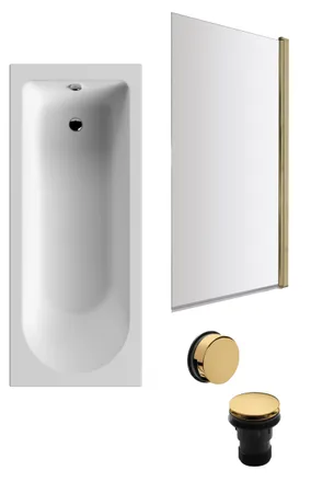 Balterley Round 1700x700 Bath Set - Front Panel & Brass Screen &Brass Waste in White