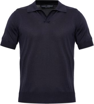 Dolce & Gabbana Zijden Polo met Geborduurd Logo - Heren - Polos - Blauw - M - Leer - Tops