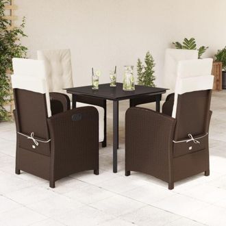 vidaXL Set Comedor De Jard&iacute;n 5 Piezas Y Cojines Rat&aacute;n Sint&eacute;tico Marr&oacute;n Vidaxl