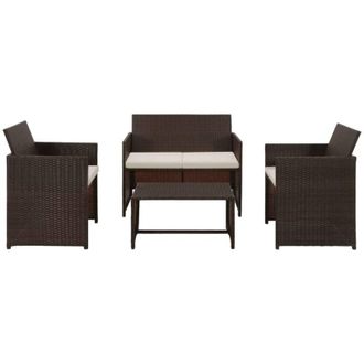 vidaXL Set Muebles De Jard&iacute;n 4 Piezas Y Cojines Rat&aacute;n Sint&eacute;tico Marr&oacute;n Vidaxl