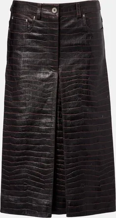 Paco Rabanne Pleated croc-effect leather midi skirt