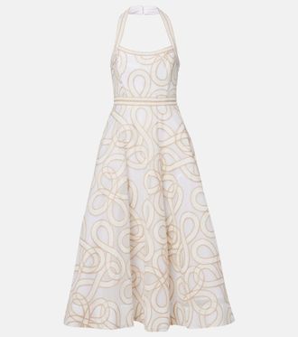 Rebecca Vallance Irena embroidered halterneck midi dress