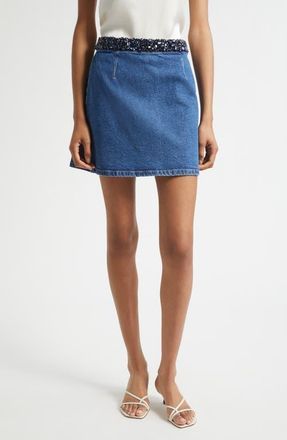 Cinq à Sept Amara Rhinestone Denim Skirt in Sapphire/sapphire at Nordstrom, Size 10