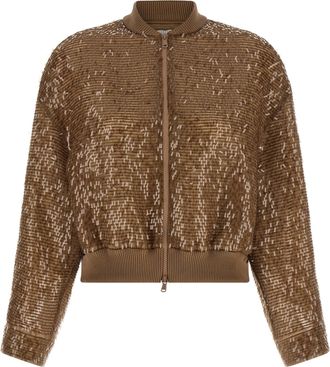 Brunello Cucinelli Brown Silk Womens Cardigan
