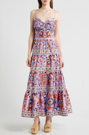 Farm Rio Flower Tiles Maxi Sundress in Flower Tiles Lilac at Nordstrom, Size X-Small