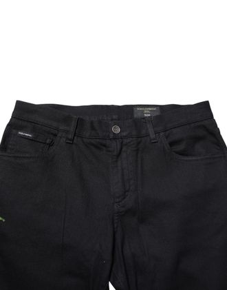 Dolce & Gabbana Black Floral Cotton Skinny Men Denim Jeans Elastane Clothing