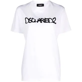 Dsquared2 Womens Graffiti Spray Logo White T-shirt Cotton - Size X-Small