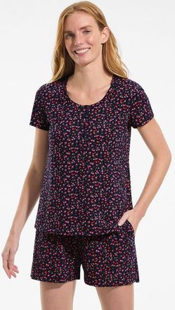 Lands End Knit 2 Piece Pajama Set - Short Sleeve Top and Shorts in Deep Sea Floral Strawberries at Nordstrom, Size X-Large
